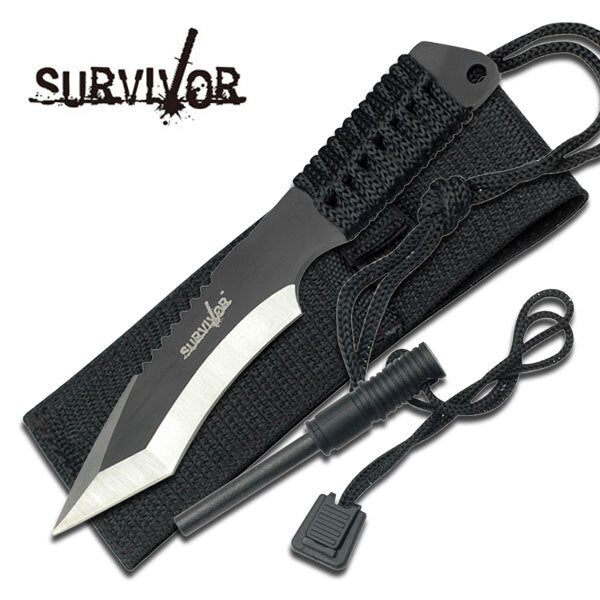 Survivor 7 Inch Survival Hunting Tanto Fixed Blade Knife - Black #hk-759