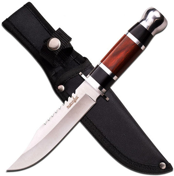 Survivor 10.75 Inch Straight Sawback Fixed Blade Knife - Pakkawood Handle #hk-781S