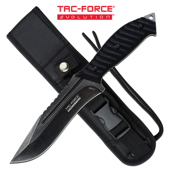 Tac-Force 10.5 Inch Evolution Clip Point Fixed Blade Knife - W Nylon Sheath #tfe-Fix003-Bk
