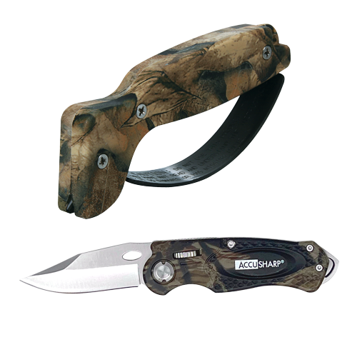 Accusharp Knife And Tool Sharpener And Folding Sport Knife - Camo Combo Pack #A042c