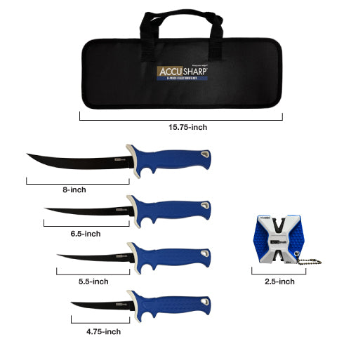 Accusharp 6-piece Fillet Knife Kit With Knife Sharpener - Non-slip Grip #A737c