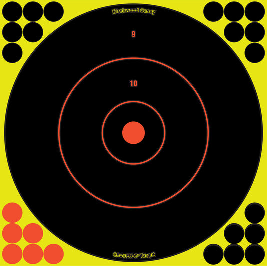 Birchwood Casey Shoot-N-C Bulls Eye Reactive Self Adhesive Shooting Target - 12 Inch 5 Targets - 120 Pasters #34012