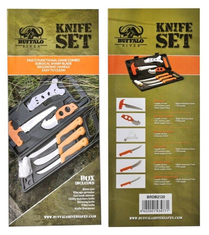 Buffalo River Hunting Knife Set With Sharpener - In A Hard Plastic Case #Brdb21020