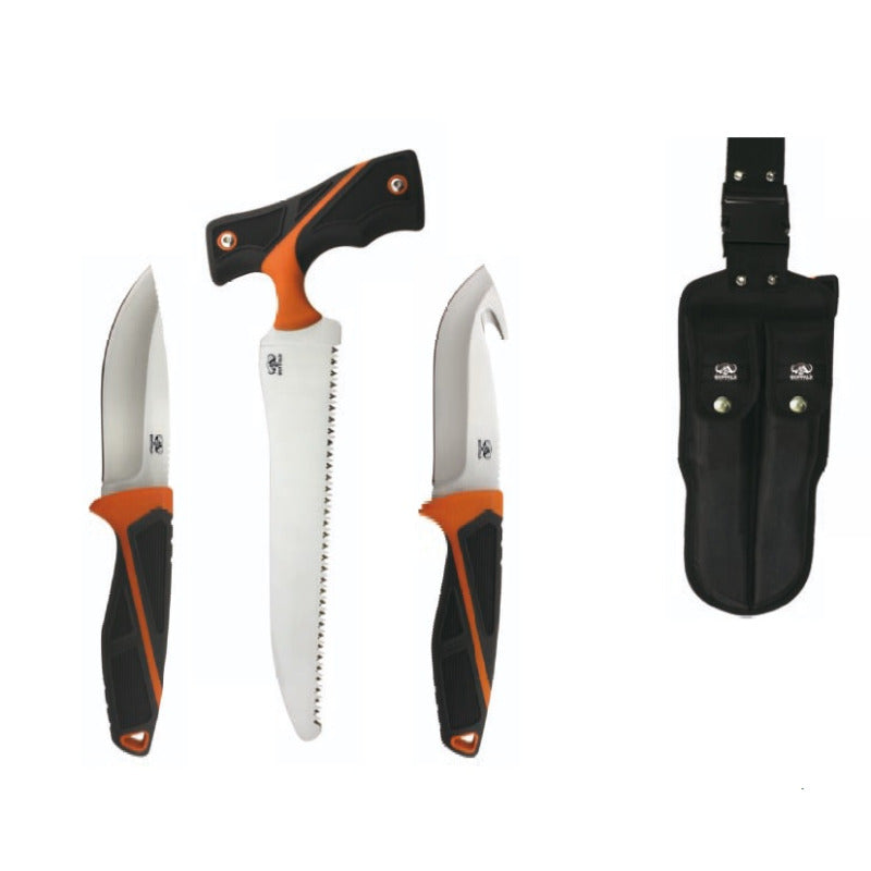 Buffalo River Hunting Knife Set In Hard Case With Sharpener - Ergonomic Handle #Brdb2144