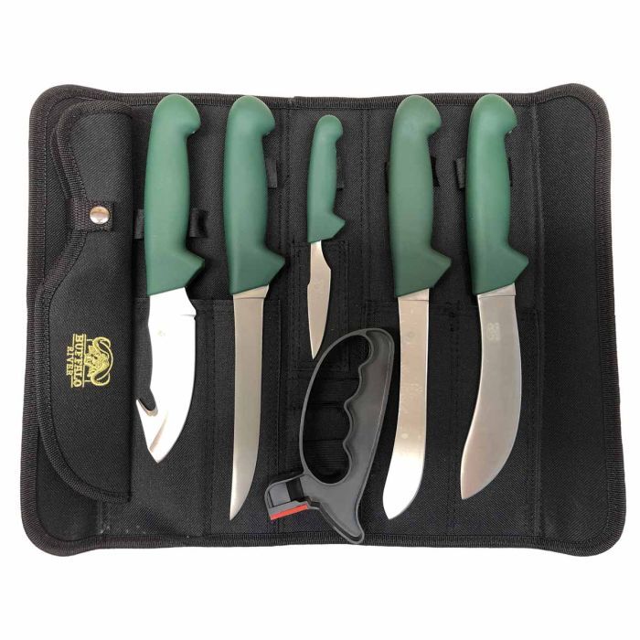 Buffalo River 5 Piece Hunters Knife Roll Set With Case - Rubber Handles #Brkbkr