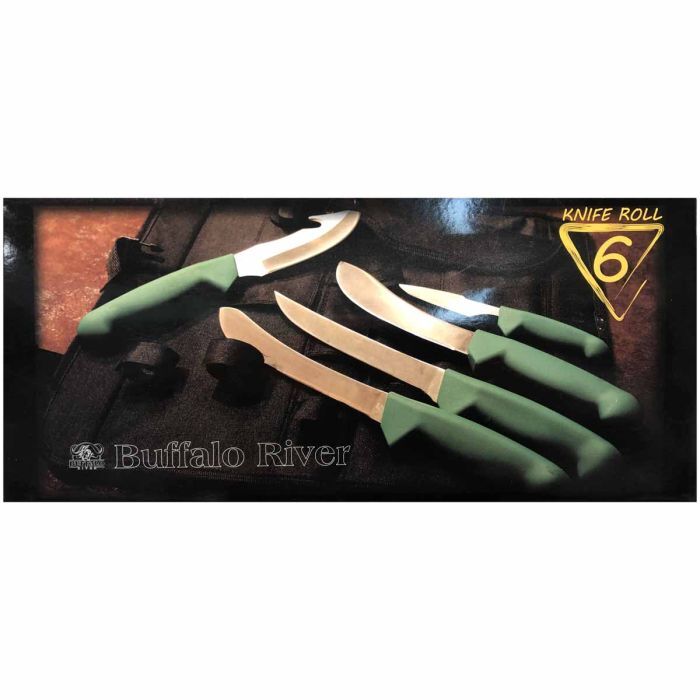 Buffalo River 5 Piece Hunters Knife Roll Set With Case - Rubber Handles #Brkbkr