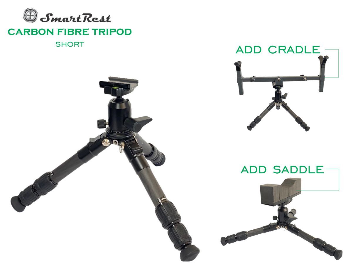 Smartrest Gun Shooting Rest Quick Release Ball Head Tripod - Short Carbon Fibre #srts