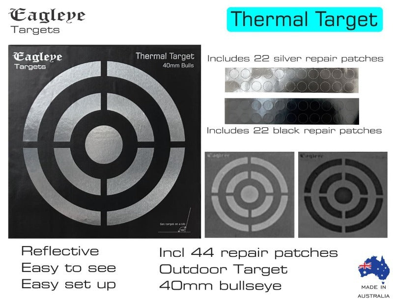 Eagleye Thermal Target 40mm Bullseye Includes 44 X Repair Patches - 20cm X 20cm #Eett