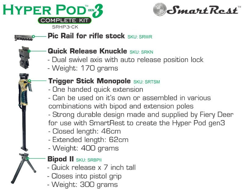 Smartrest Hyper Pod 3 Complete Kit - Shooting Monopod With Bipod #Srhp3-ck