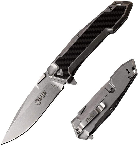 Elite Tactical Drop Point Fine Edge Blade Folding Knife - 8.25 Inches Overall #Et-1018sw