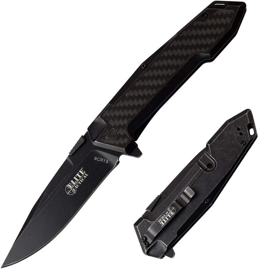 Elite Tactical Drop Point Fine Edge Blade Folding Knife - Black #Et-1018dsw