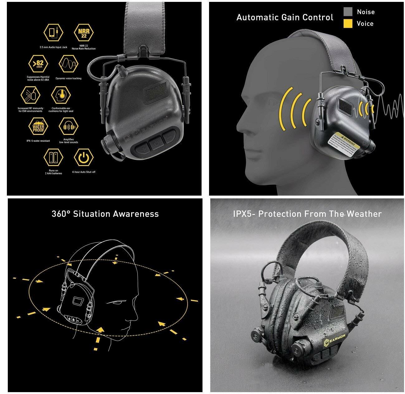 Earmor Electronic Shooting Earmuff Hearing Protector #m31 [Cadet Grey]