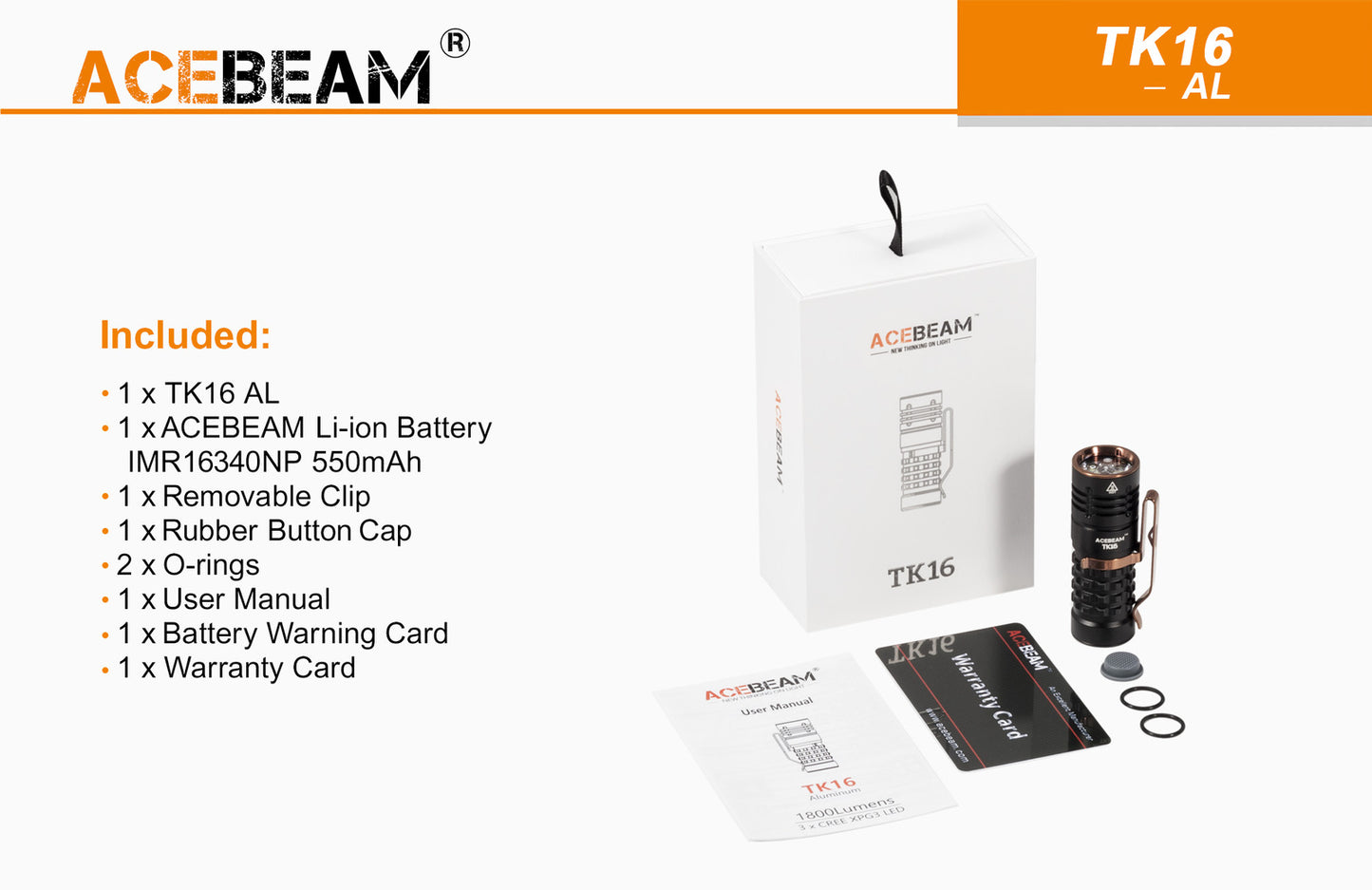 Acebeam Acebeam Cree Led Edc Compact Flashlight - 1800 Lumens Aluminum #tk16-Al White Smoke