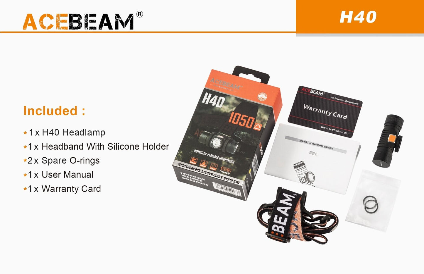 Acebeam Acebeam Multipurpose Lightweight Led Headlamp - 1050 Lumen #h40 Salmon
