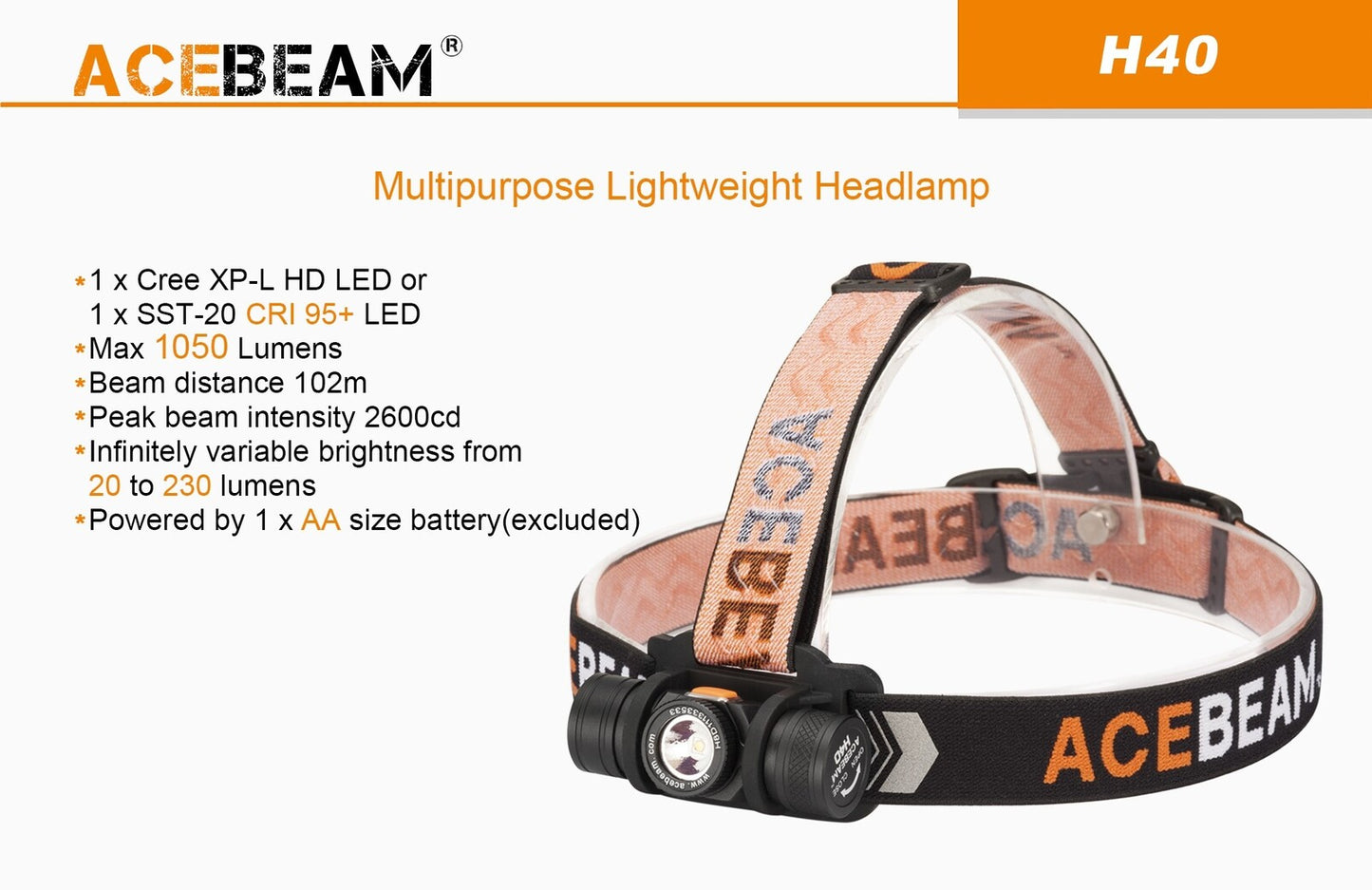 Acebeam Acebeam Multipurpose Lightweight Led Headlamp - 1050 Lumen #h40 Rosy Brown