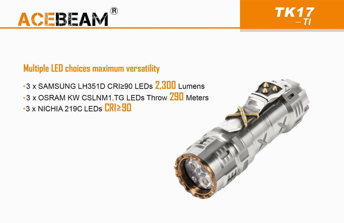Acebeam Acebeam Compact Versatile Edc Torch - Limited Edition 2300 Lumen #tk17-Ti Gray