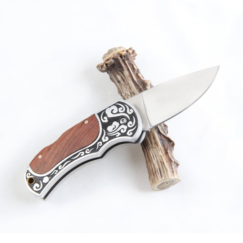 Bushlands Bushlands Mini Set Lockable Folding Skinning Knife - With Rosewood Handle #0174 Dim Gray