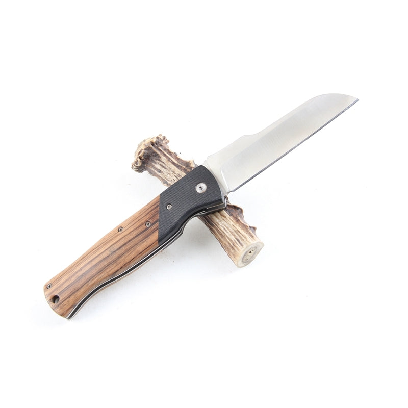 Bushlands Bushlands Lockable Skinning Hunting Folding Knife - With G10 Zebra Wood Handle #3020 Beige