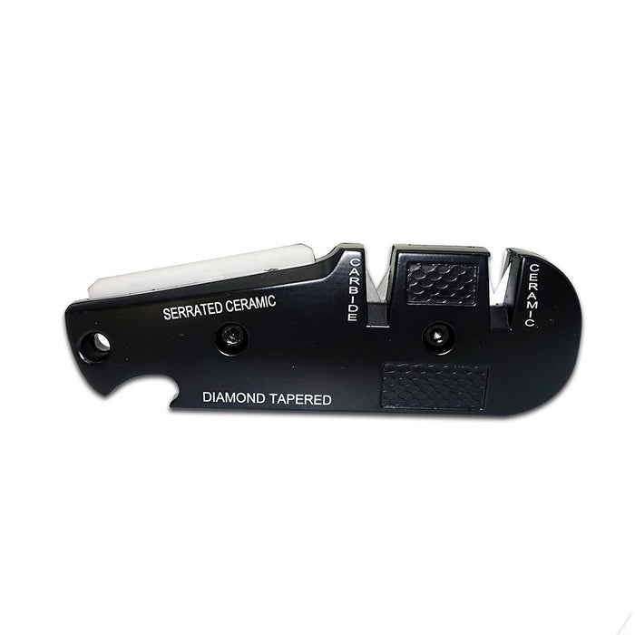 Bushlands Bushlands 4-In-1 Fix-Angle Pocket Knife Sharpener - Ceramic Carbide Diamond Tapered Rod #vs051 Black