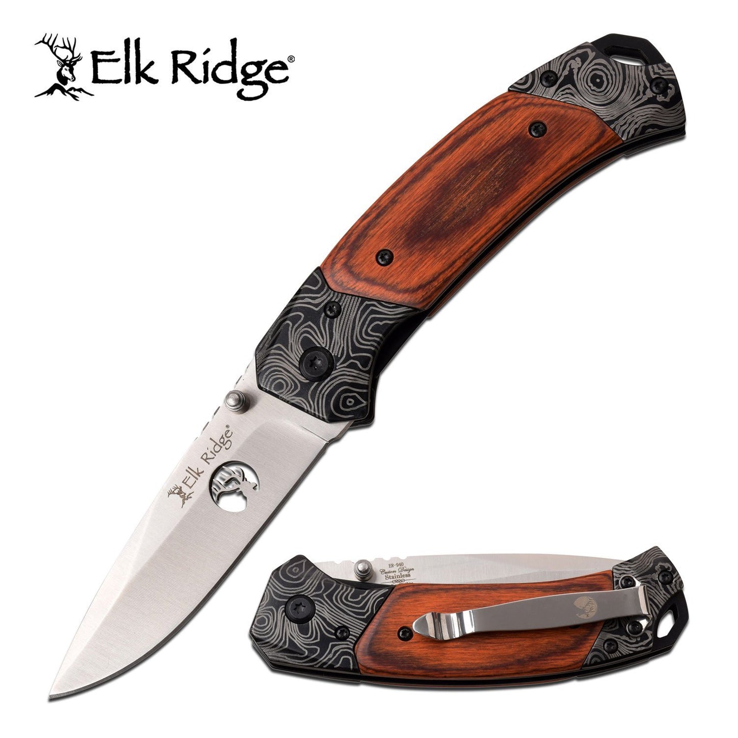 Elk Ridge Elk Ridge Hunting Drop Point Blade Folding Knife - 7.75 Inches Overall #er-940St Saddle Brown