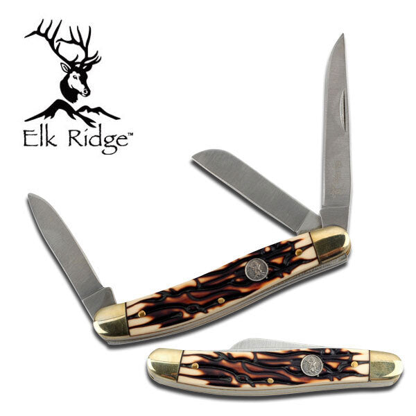 Elk Ridge Elk Ridge Pocket Folding Gentleman's Satin Stockman Knife - 3 Blades #er-323I Dim Gray