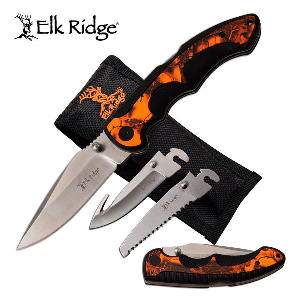 Elk Ridge Elk Ridge Folding Knife W Interchangeable Blades - 8.4 Inch Overall #k-Er-942Oc Black