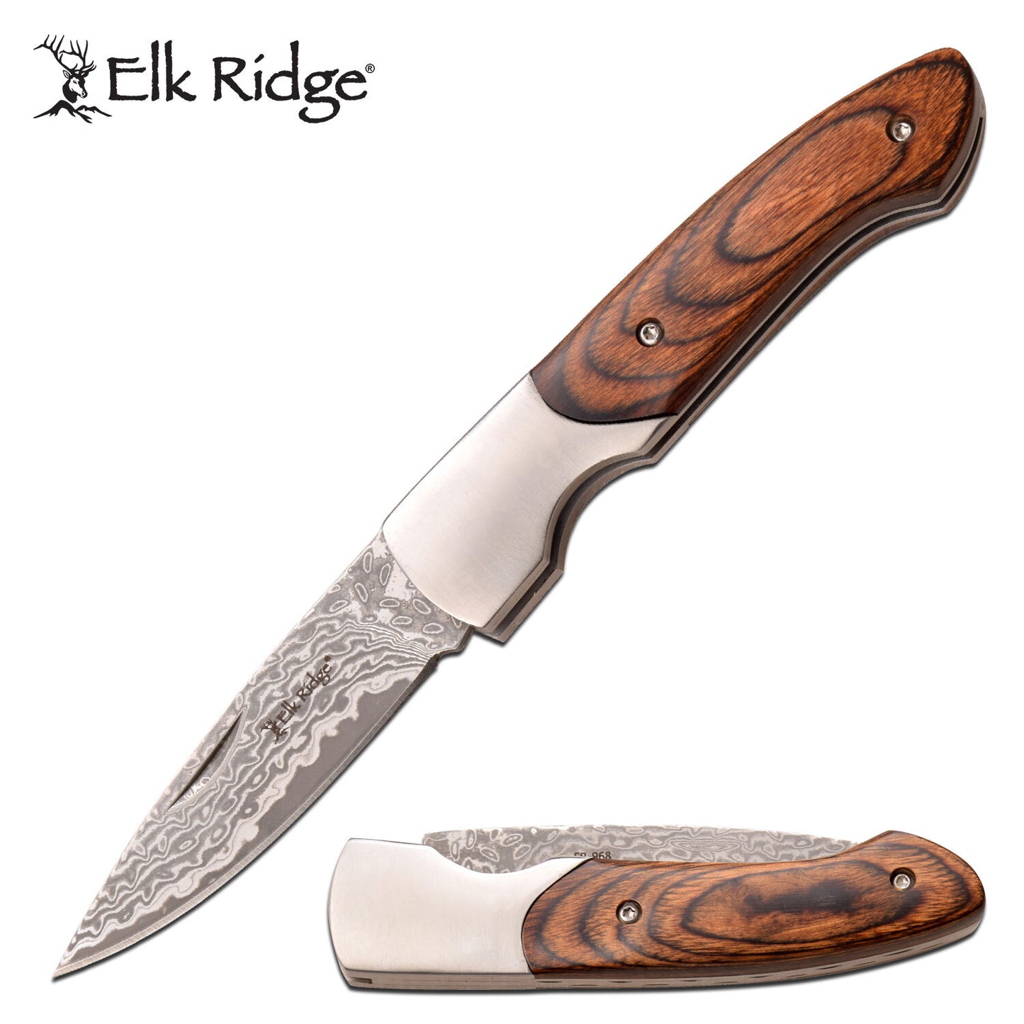 Elk Ridge Elk Ridge 6.55 Inch Hunting Drop Point Folding Blade Knife - Pakkawood Handle #er-968Pw Gray