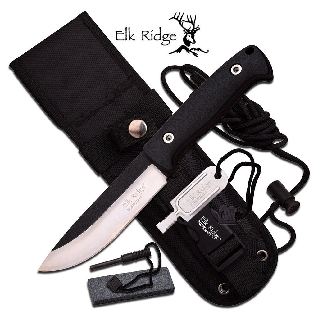 Elk Ridge Elk Ridge 10.5 Inch Drop Point Fixed Blade Knife W Survival Kit - Black #er-555Bk Black