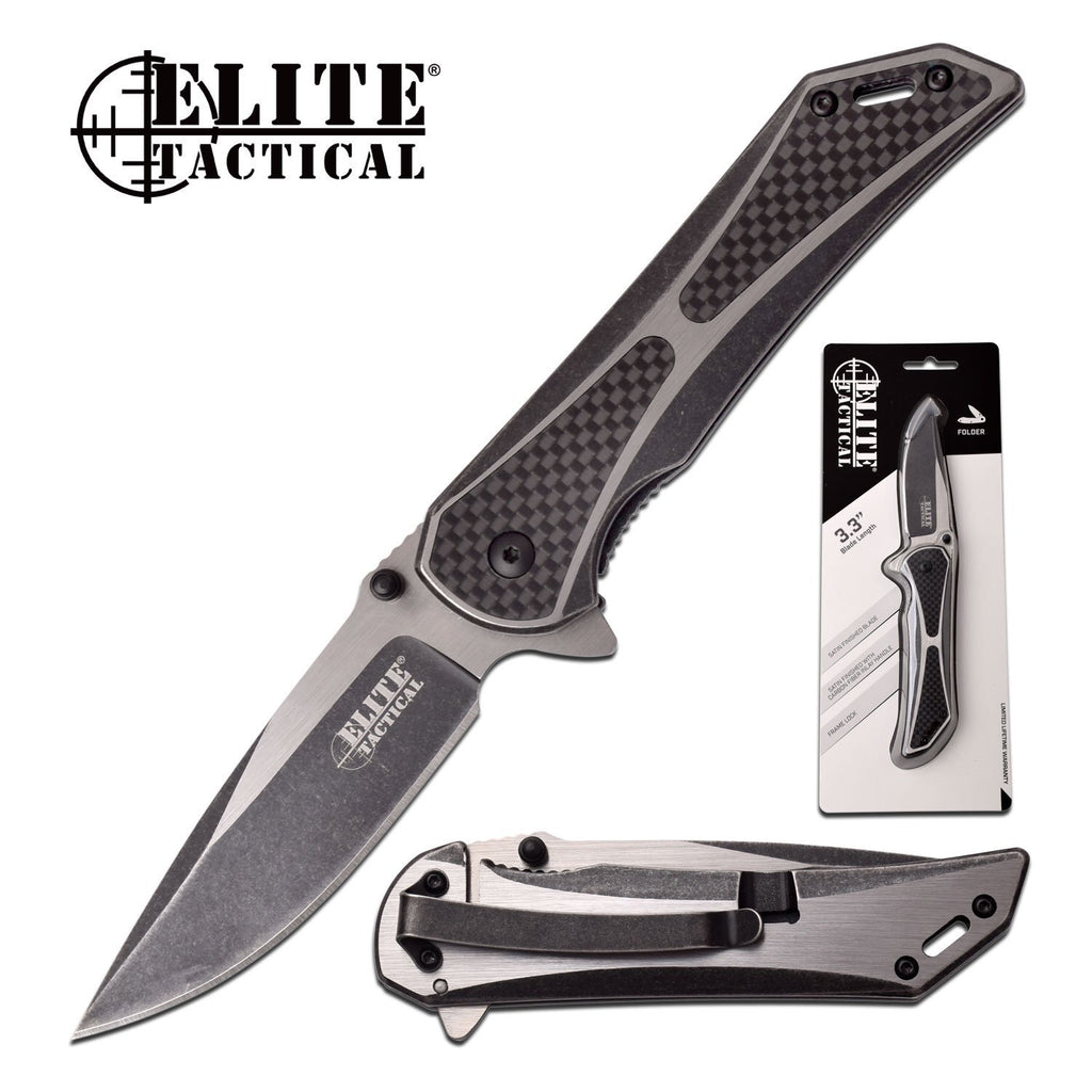 Elite Elite 8 Inch Tactical Drop Point Manual Folding Knife - Black #et-1008 Dim Gray