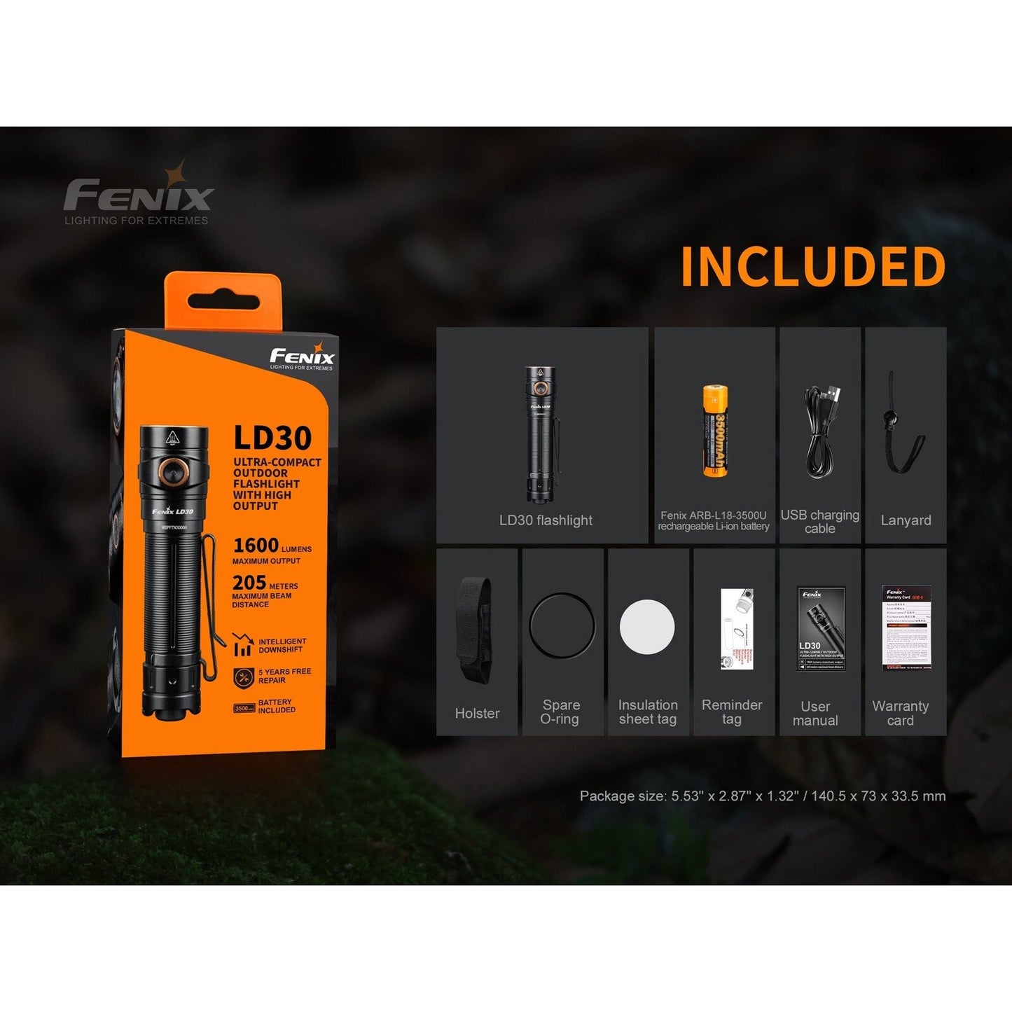 Fenix Fenix Ultra-Compact 1600 Lumens Led Torch Flashlight - Usb Type-C & Batteries Included #ld30 Dark Orange