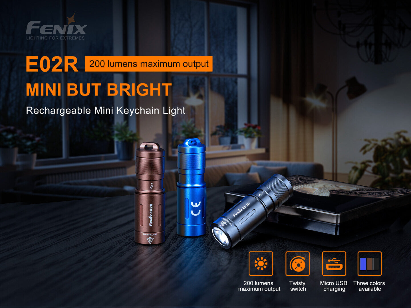 Fenix Fenix 200 Lumens Rechargeable Mini Keychain Light - Blue 49M Throw #e02R Blue Cornflower Blue