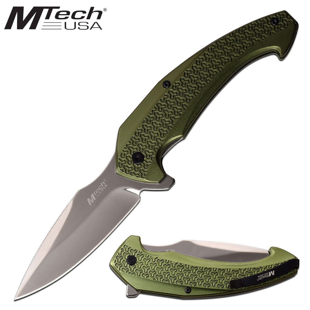 Mtech Mtech Ball Bearing Pivot Pocket Knife - Green Anodized Aluminum Handle #k-Mt-1063Gn Dark Olive Green
