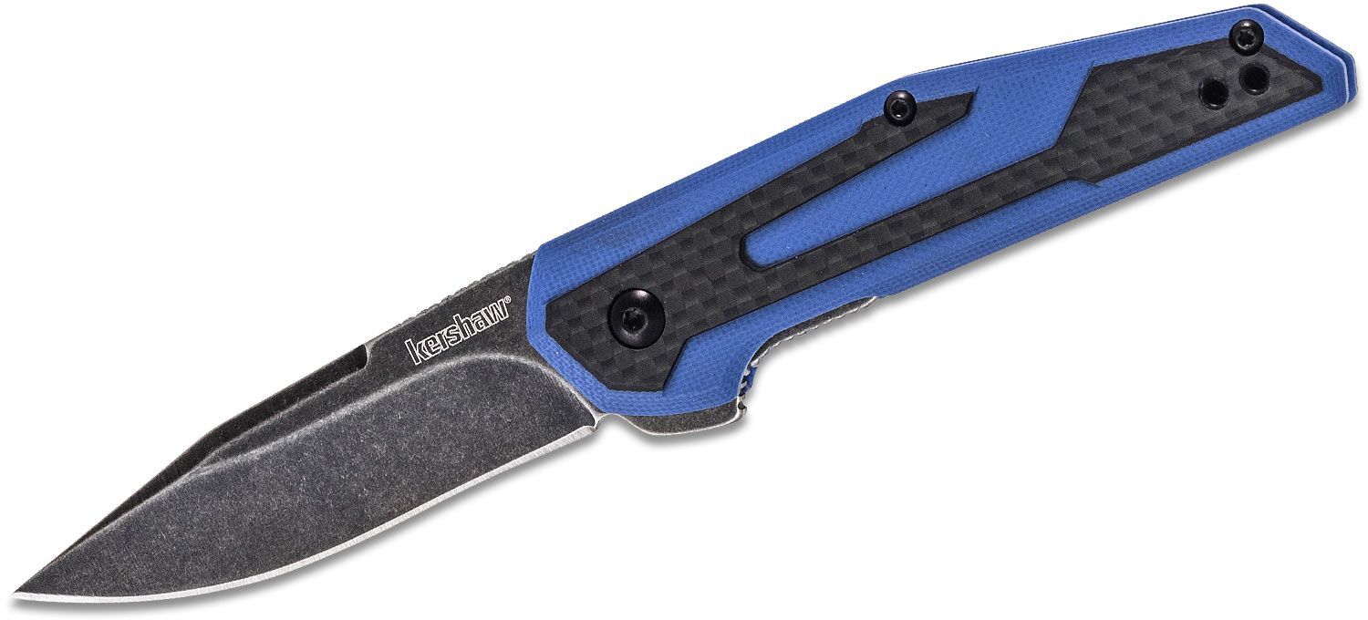 Kershaw Kershaw Tactical Folding Knife 2.75 Inch Blackwashed Clip Point Blade - Blue G10 Handles With Carbon Fiber Overlays #1160Blubw Steel Blue