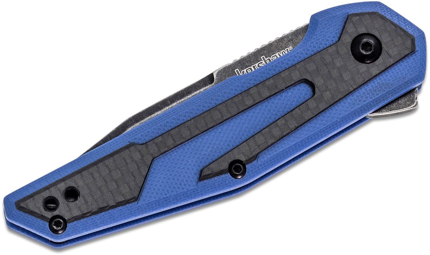 Kershaw Kershaw Tactical Folding Knife 2.75 Inch Blackwashed Clip Point Blade - Blue G10 Handles With Carbon Fiber Overlays #1160Blubw Steel Blue