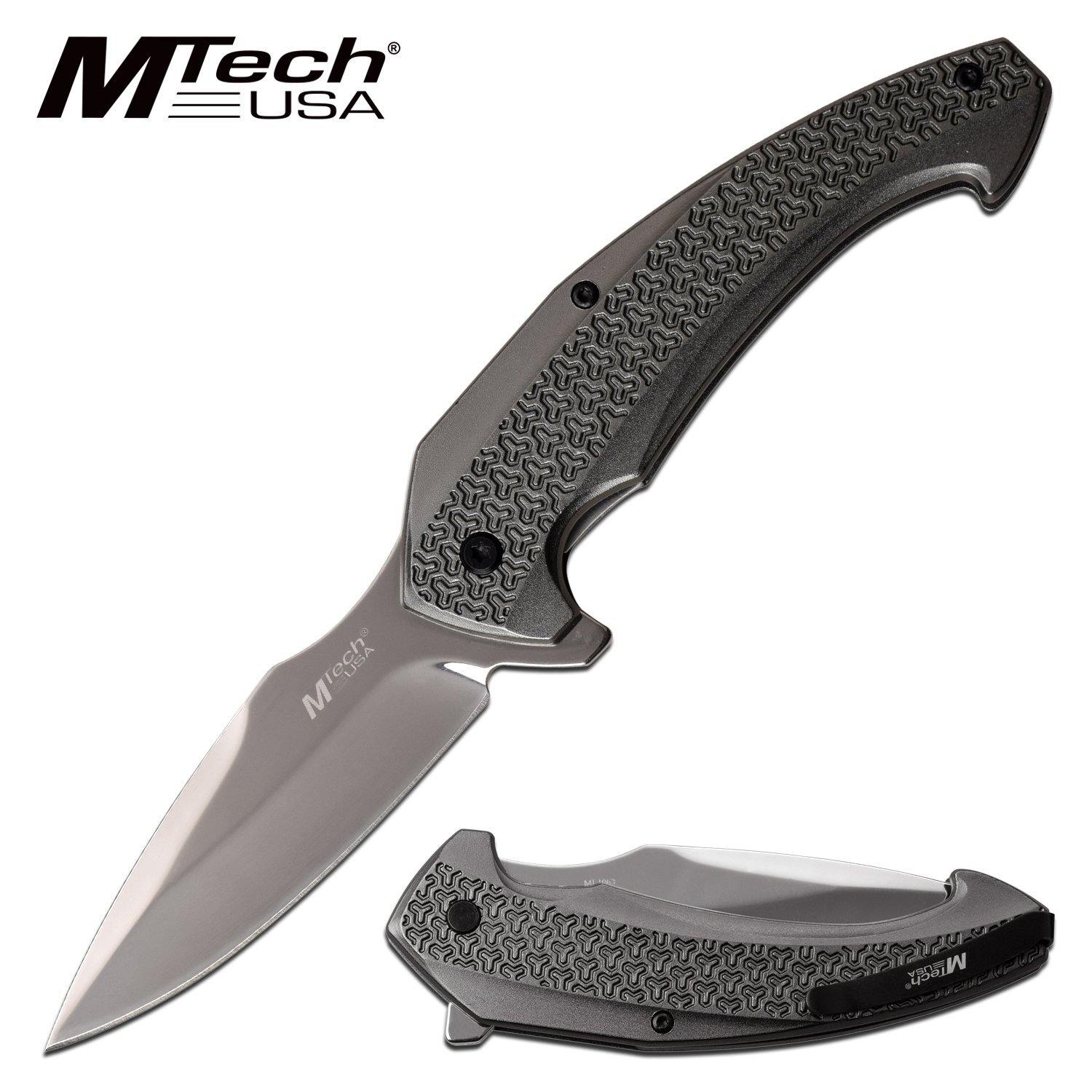 Mtech Spear Point Fine Edge Blade Folding Knife - 8 Inches Overall Grey #mt-1063Gy - Xhunter New Zealand