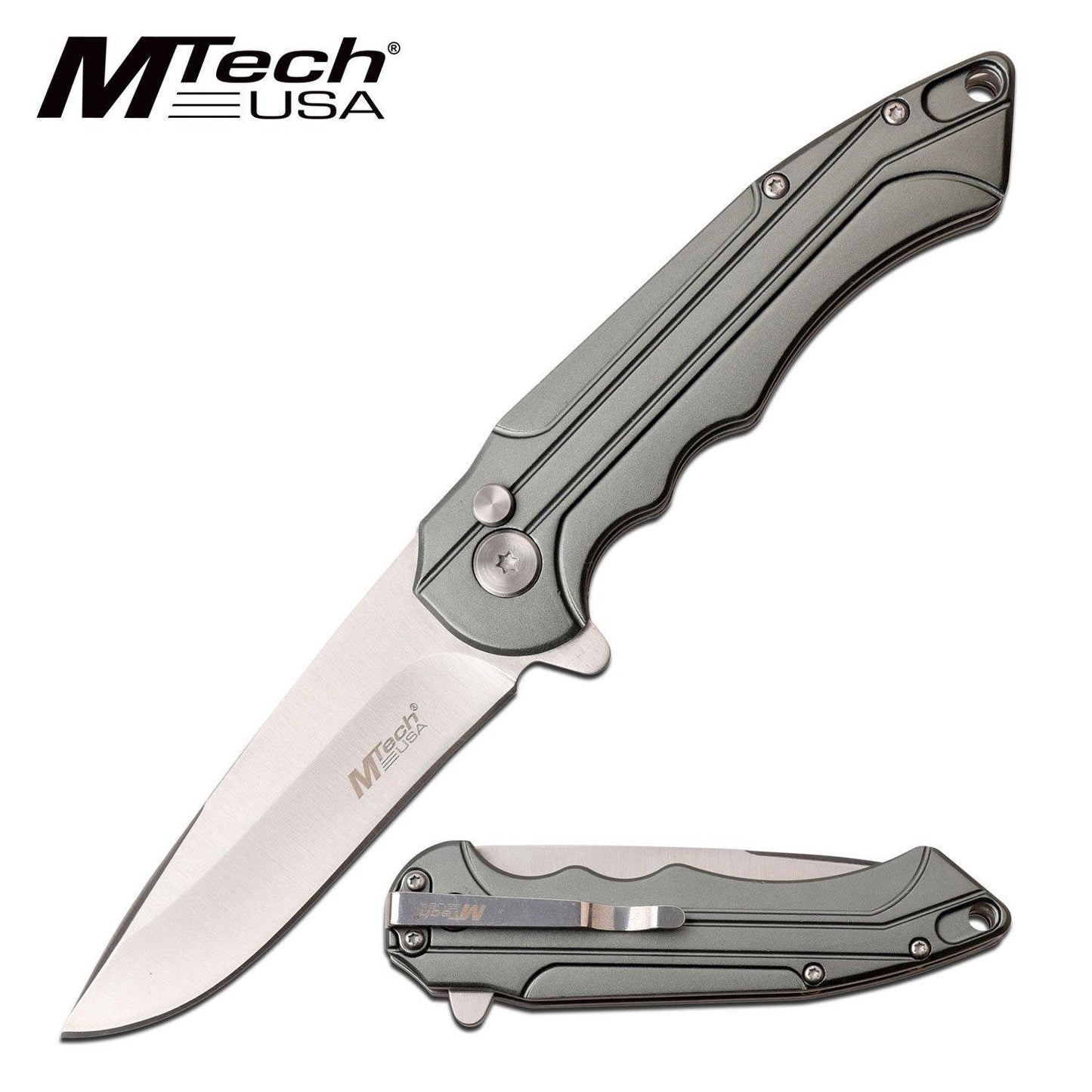 Mtech Drop Point Fine Edge Blade Folding Knife - 7.6 Inches Overall #mt-1022Gy - Xhunter New Zealand