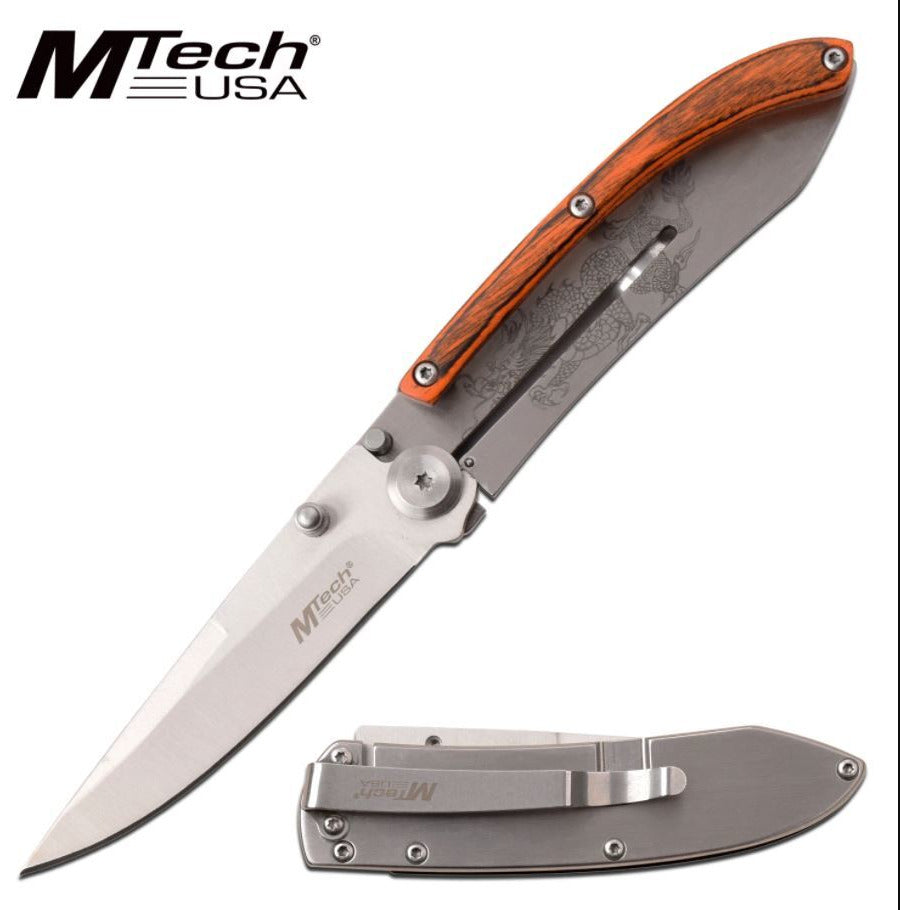 Mtech Mtech Sharp Edges Drop Point Blade Folding Knife - Laser Etching On Handle #mt-1151Pdr Light Gray