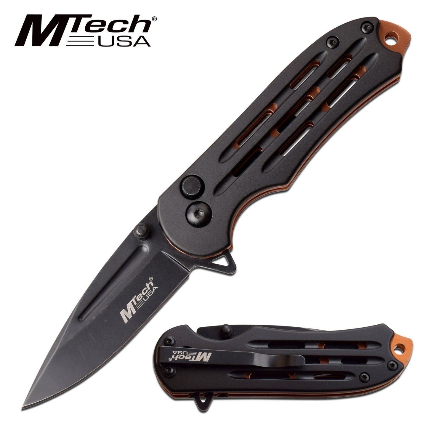 Mtech Mtech Usa Drop Point Fine Edge Blade Folding Knife - Electro Plated Liners #mt-1120Bz Dark Slate Gray