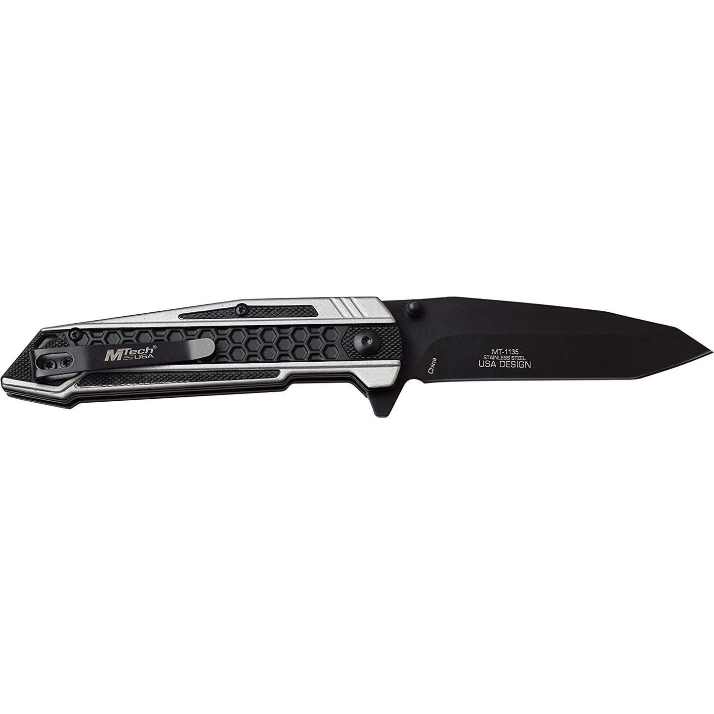 Mtech Mtech Tactical Tanto Fine Edge Blade Folding Knife - Gray Two Tone Anodized Aluminum Handle #mt-1135Gy Black