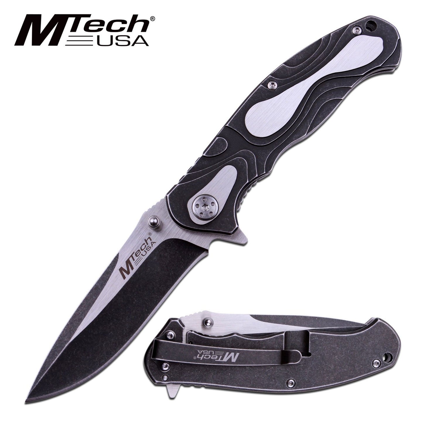 Mtech Mtech Tactical Drop Point Folding Knife - Stonewash Satin 2 Tone Blade #mt-986P Dark Slate Gray
