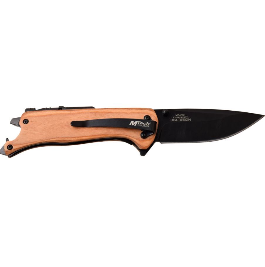 Mtech Mtech 8 Inch Drop Point Survival Folding Knife W Led Light - Pakkawood Handle #mt-1082N Dark Salmon