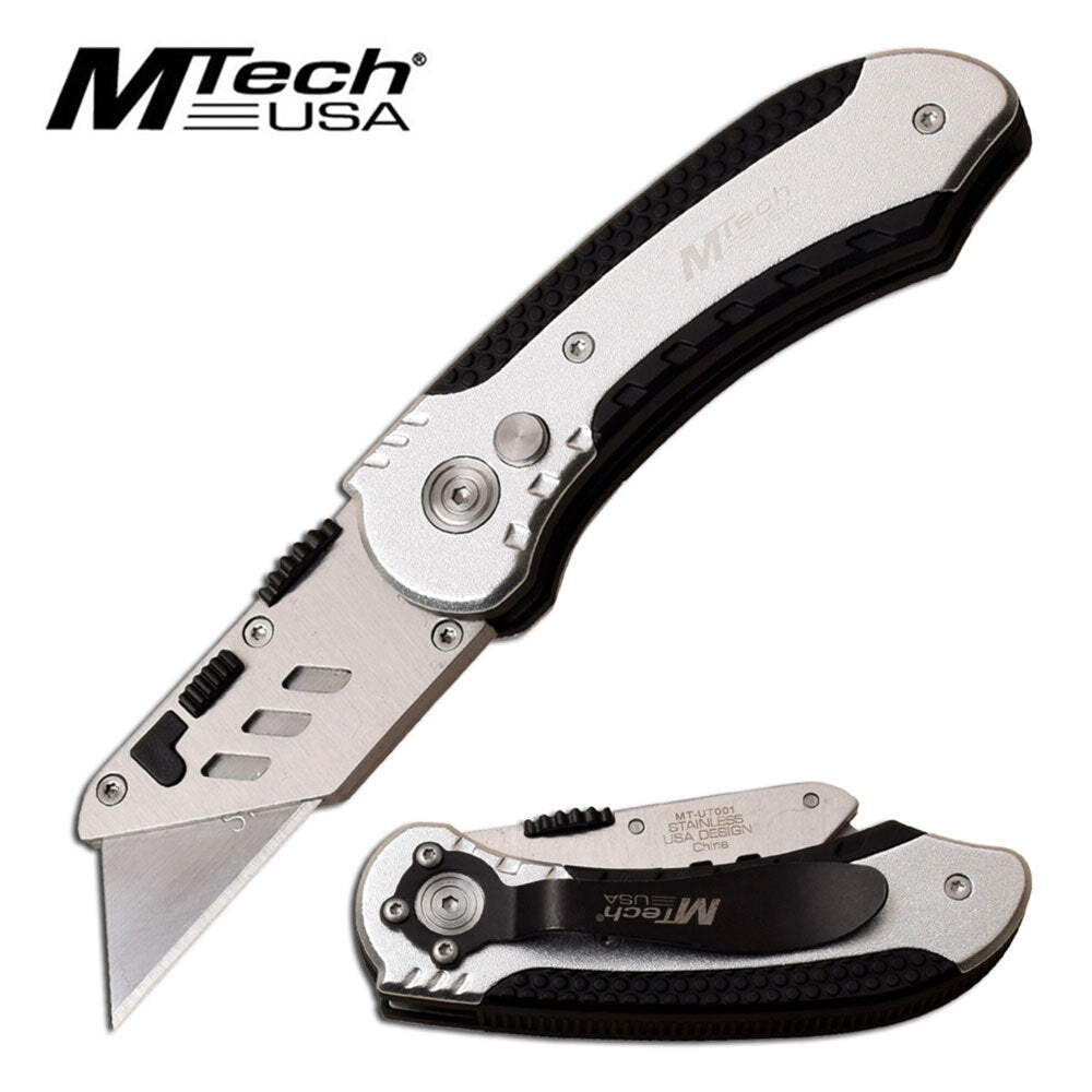 Mtech Mtech 6.25 Inch Utility Blade Button Lock Folding Knife - Silver #mt-Ut001S Light Gray