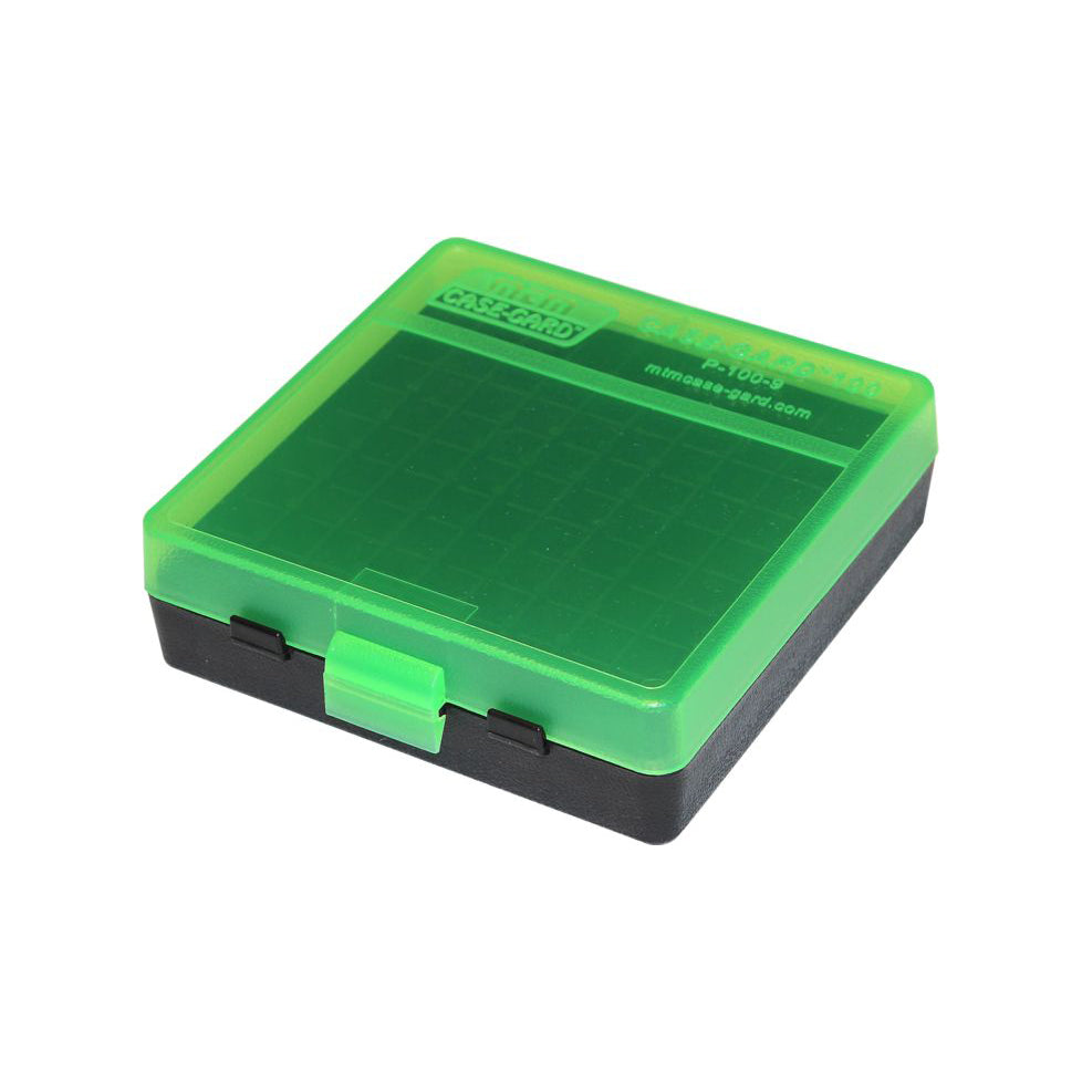 Mtm Case-Gard Mtm Pistol 100 Rnds Ammo Box Flip Top 380/9Mm Cal Clear Green #p-100-9-16T Dark Slate Gray