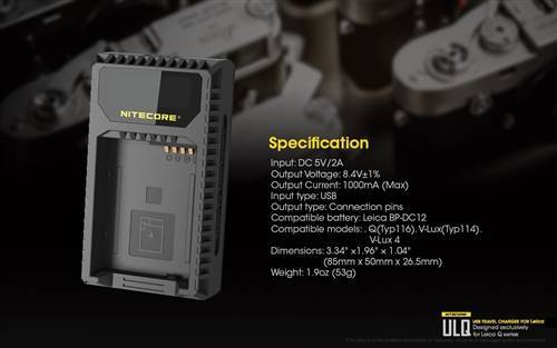 Nitecore Nitecore Usb Battery Travel Charger - For Leica Q Series Bp-Dc12 Battery #ulq Dark Slate Gray