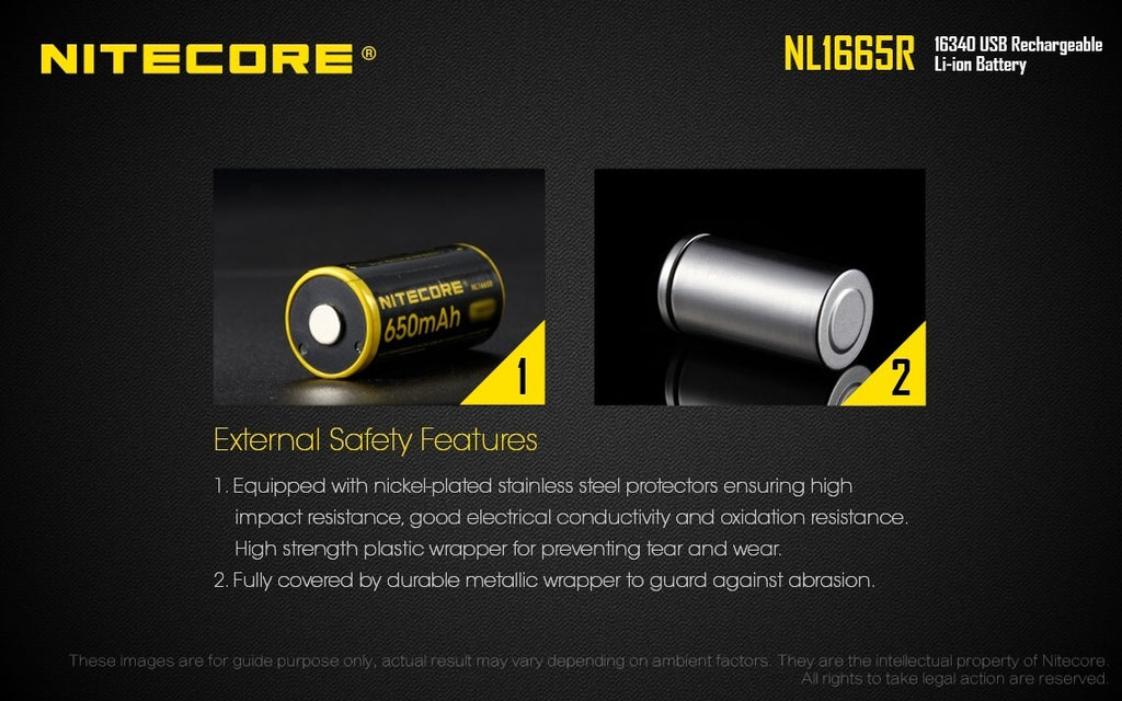 Nitecore Nitecore Li-Ion Usb Rechargeable 16340 Battery - 650Mah #nl1665R Dark Slate Gray