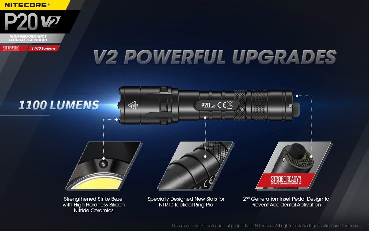 Nitecore Nitecore High Performance Tactical Flashlight - 1000 Lumen 220 Yards Throwing #p20 V2 Black
