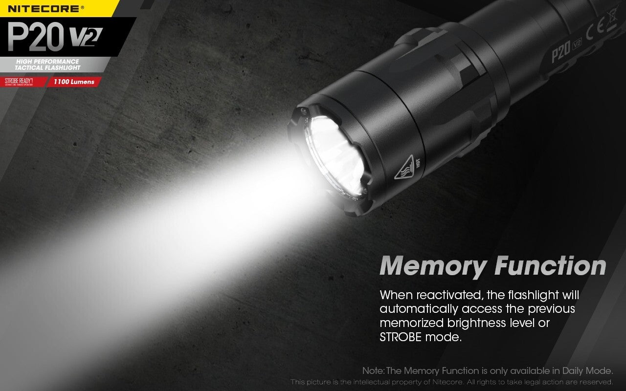 Nitecore Nitecore High Performance Tactical Flashlight - 1000 Lumen 220 Yards Throwing #p20 V2 White Smoke