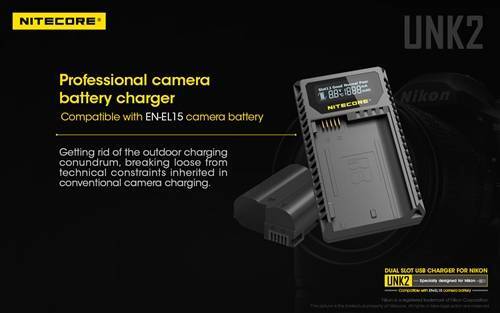 Nitecore Nitecore Double Slot Usb Battery Travel Charger - For Nikon En-El 15 Batteries #unk2 Black