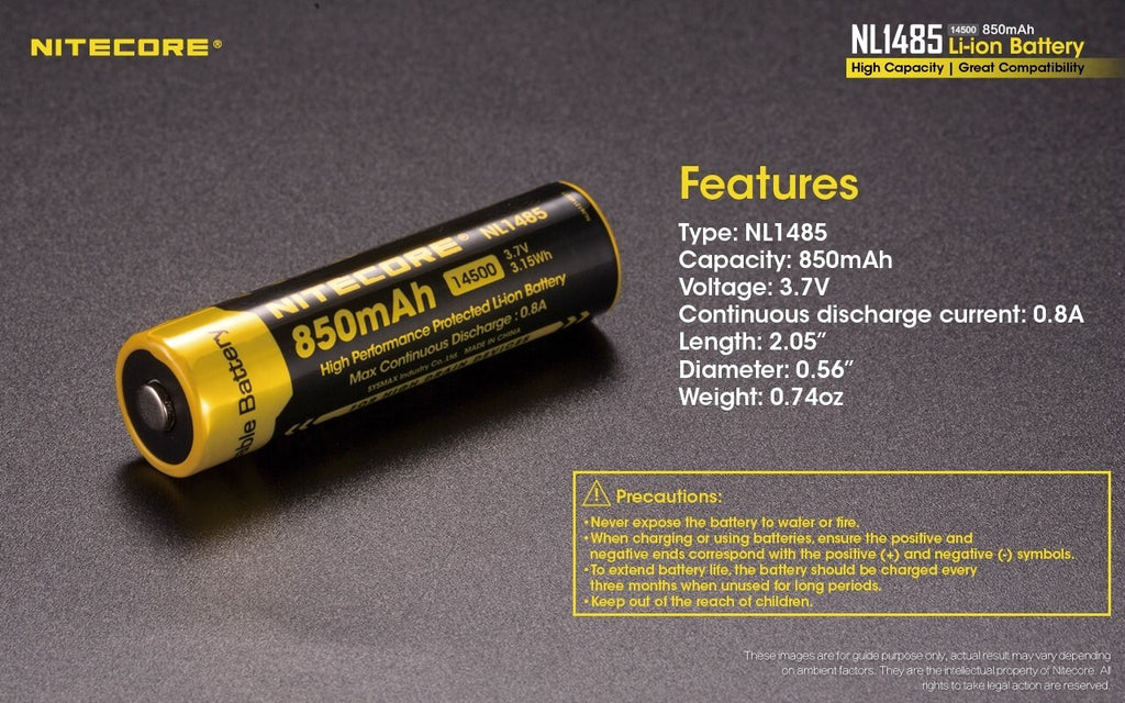 Nitecore Nitecore High Performance Li-Ion 14500 Rechargeable Battery - 850Mah #nl1485 Black