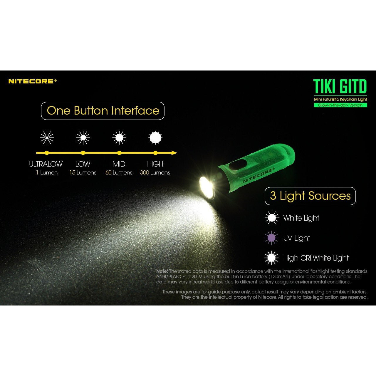 Nitecore Nitcore Ultra-Lightweight Glow In The Dark Keychain Light - 300 Lumen Silver #tiki-Gitd Beige